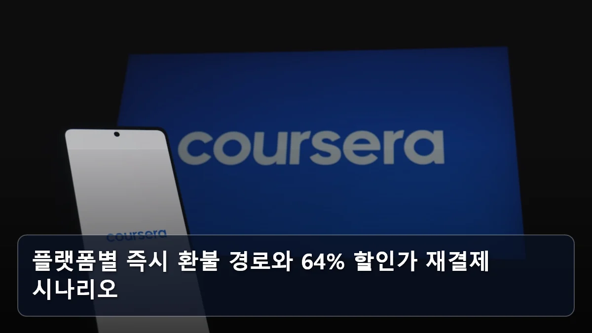 플랫폼별 즉시 환불 경로와 64% 할인가 재결제 시나리오 관련 이미지